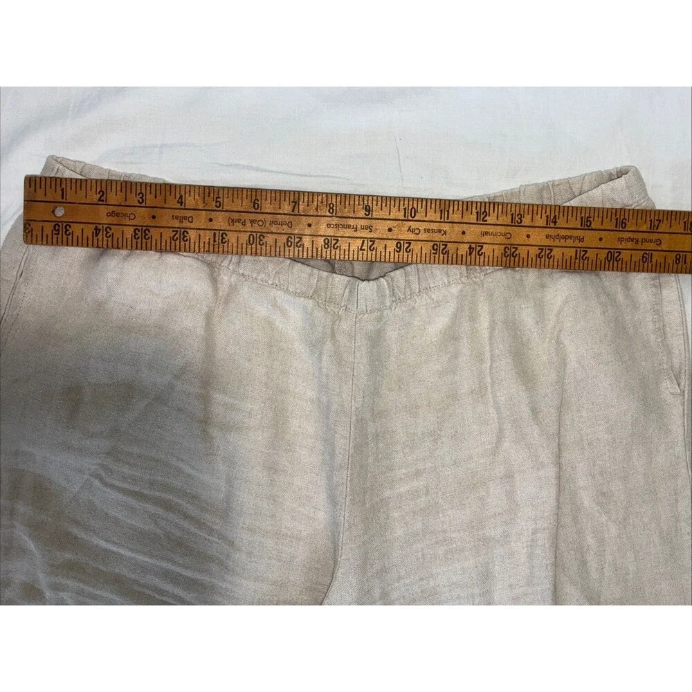 J Jill Tan Linen Wide Leg Capri CropPants Sz LP Pull-on Baggy Lagenlook Coastal